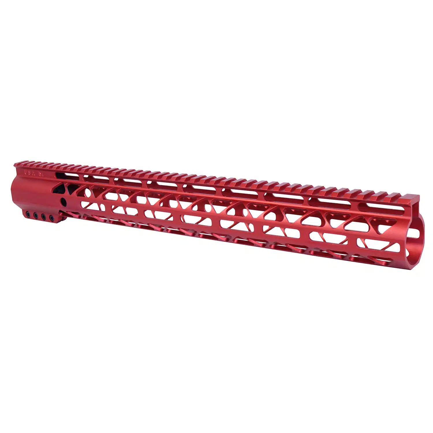 16.5 inch AIR-LOK Series handguard with monolithic top rail in anodized red finish.