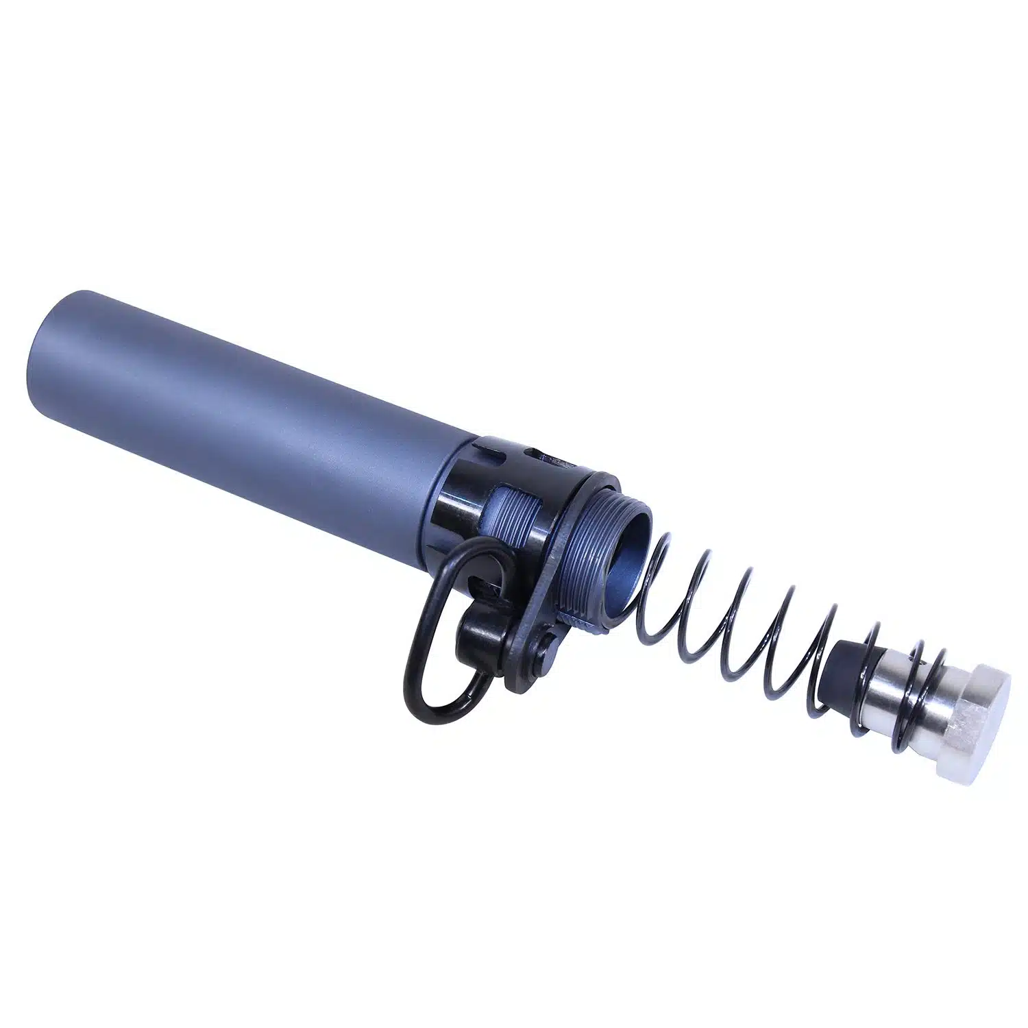 Anodized grey AR-15 Micro AR pistol system tube with micro flat spring and buffer assembly