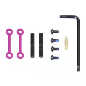 AR-15 anti-rotation trigger and hammer pin set in anodized pink finish with included Allen key