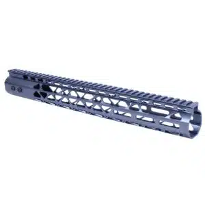 Anodized Grey 15" Air Lite Series M-LOK handguard with monolithic top rail and triangular cutouts