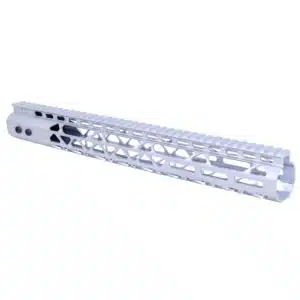 Anodized Clear 15" Air Lite Series M-LOK handguard with monolithic top rail and triangle cutouts