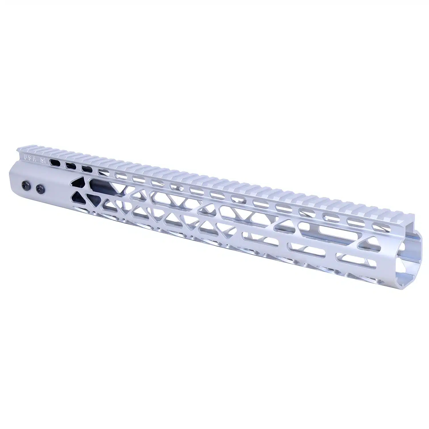 Anodized Clear 15" Air Lite Series M-LOK handguard with monolithic top rail and triangle cutouts