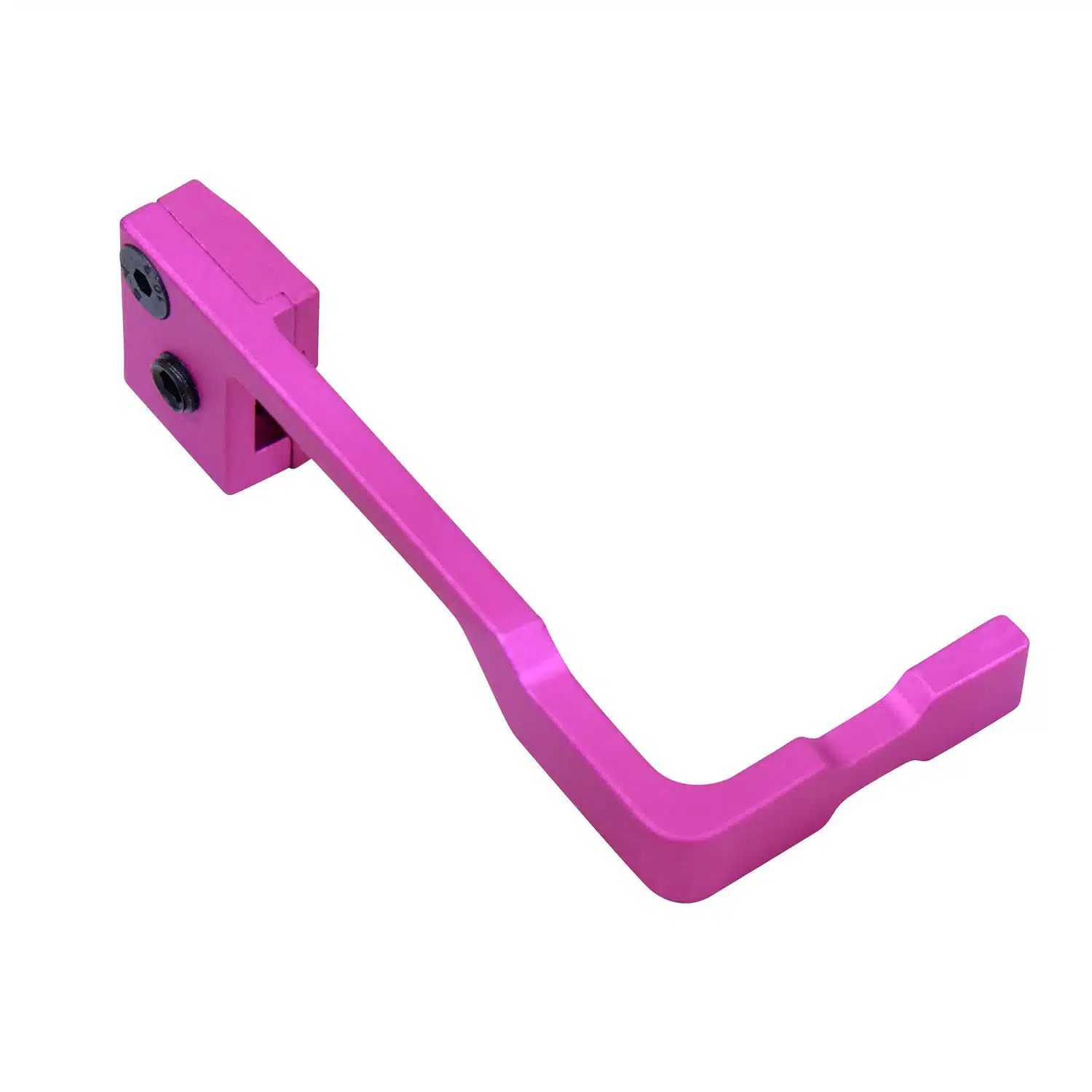 Anodized pink AR-15 extended bolt catch release with two set screws and contoured lever.