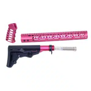 AR-15 Ultralight Series furniture set with anodized rose handguard, pistol grip, and black stock kit.