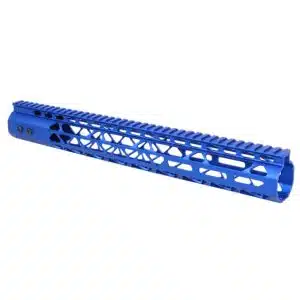 Anodized Blue 15 inch Air Lite M-LOK handguard with monolithic top rail for .308 caliber