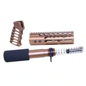 AR .308 Pistol Furniture Set in Anodized Bronze including handguard, grip, and buffer tube kit