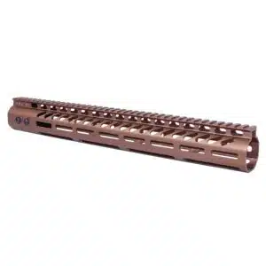 Anodized Bronze 15 inch M-LOK handguard with monolithic top rail for .308 caliber