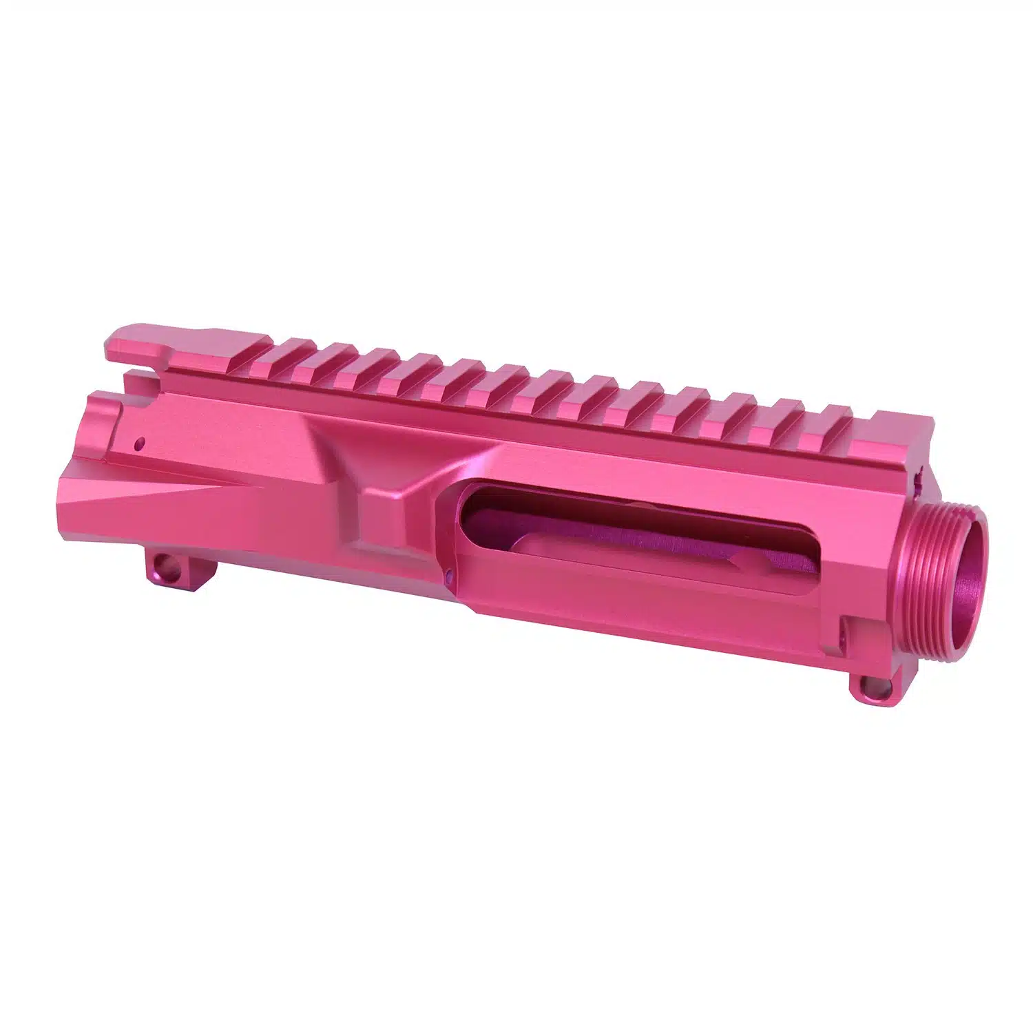 AR-15 stripped billet upper receiver in Anodized Rose finish with Picatinny rail