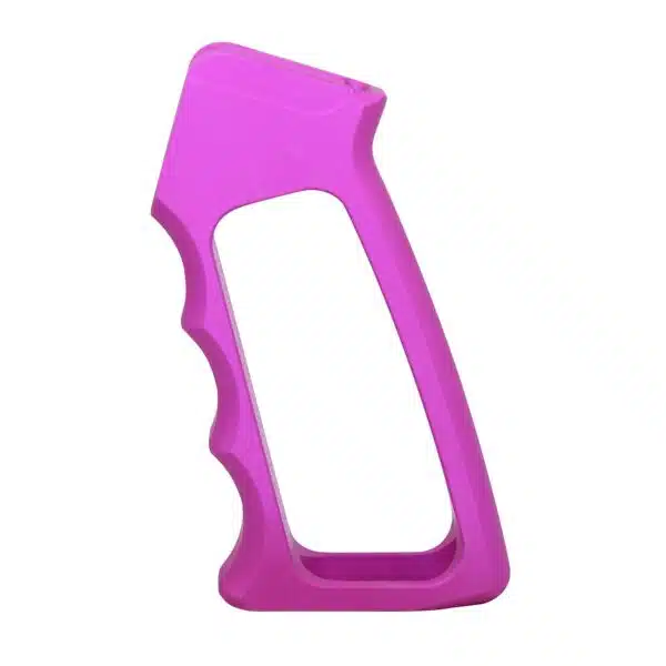 Ergonomic purple plastic grocery bag carrier with textured grip.