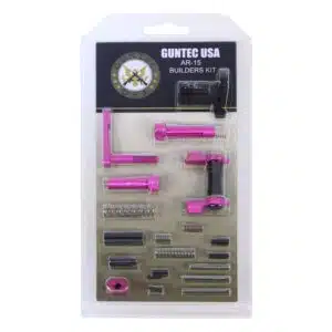 AR-15 Builders Kit with pink anodized parts in blister packaging