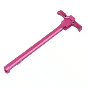 AR-15 charging handle with anodized rose finish and quick engage activation levers