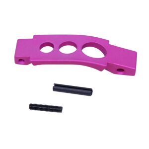 Hot pink anodized AR-15 trigger guard with fasteners on white background.