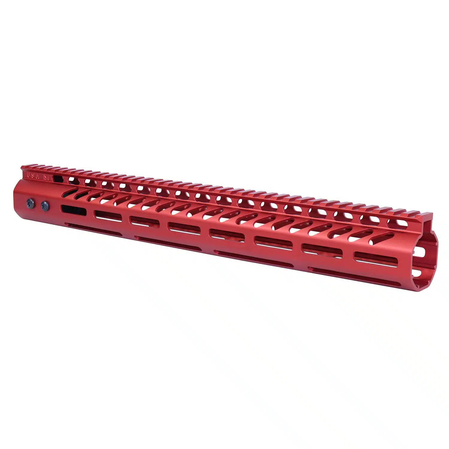 15 inch anodized red M-LOK handguard with monolithic top rail and ventilation slots