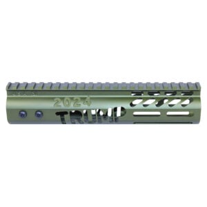 Olive green 9-inch Trump M-LOK rifle handguard with Picatinny rail and 2024 engraving.