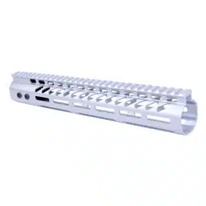 12" M-LOK free floating handguard with monolithic top rail, anodized clear finish.