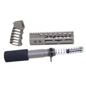 AR .308 Pistol Furniture Set in Flat Dark Earth finish showing pistol grip, handguard, and buffer tube assembly.
