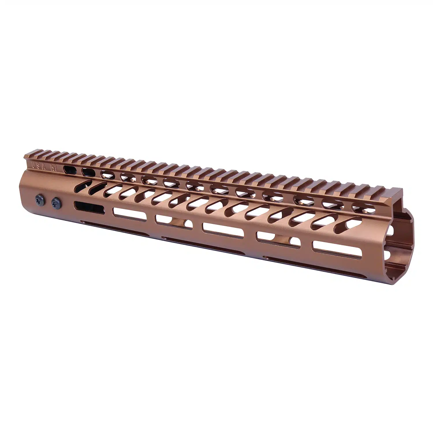Anodized Bronze 12 inch M-LOK handguard with monolithic top rail for .308 caliber