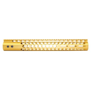 Gold .308-caliber Honeycomb Handguard with M-LOK attachment and air-cooling cutouts.