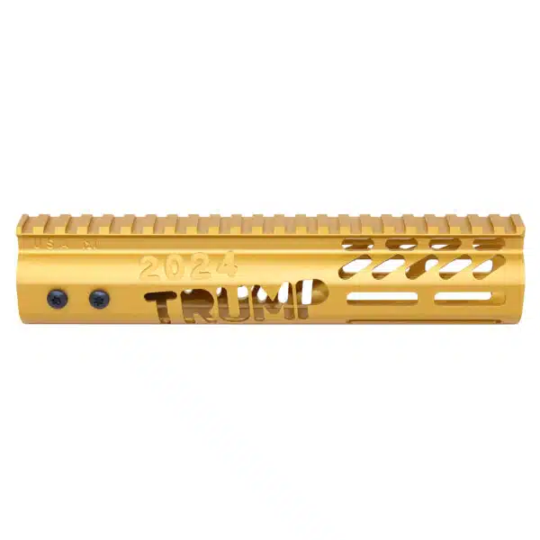 Gold 9 Trump 2024 M-LOK Rifle Handguard with Monolithic Rail and Engraving.
