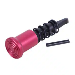 AR-15 Forward Assist Assembly with anodized rose finish, showing button, spring, and pin