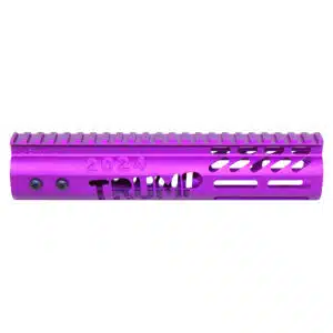 Anodized purple Trump 2024 rifle handguard with tactical rail and vent cutouts.