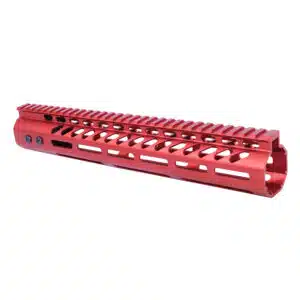Anodized Red 12-inch M-LOK handguard with monolithic top rail for .308 caliber AR-15 platform.