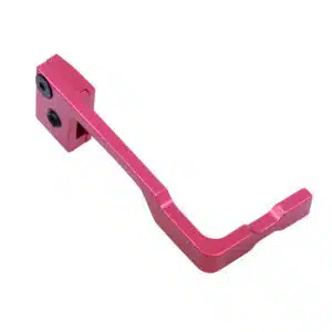AR-15 extended bolt catch release with anodized rose finish and visible set screws