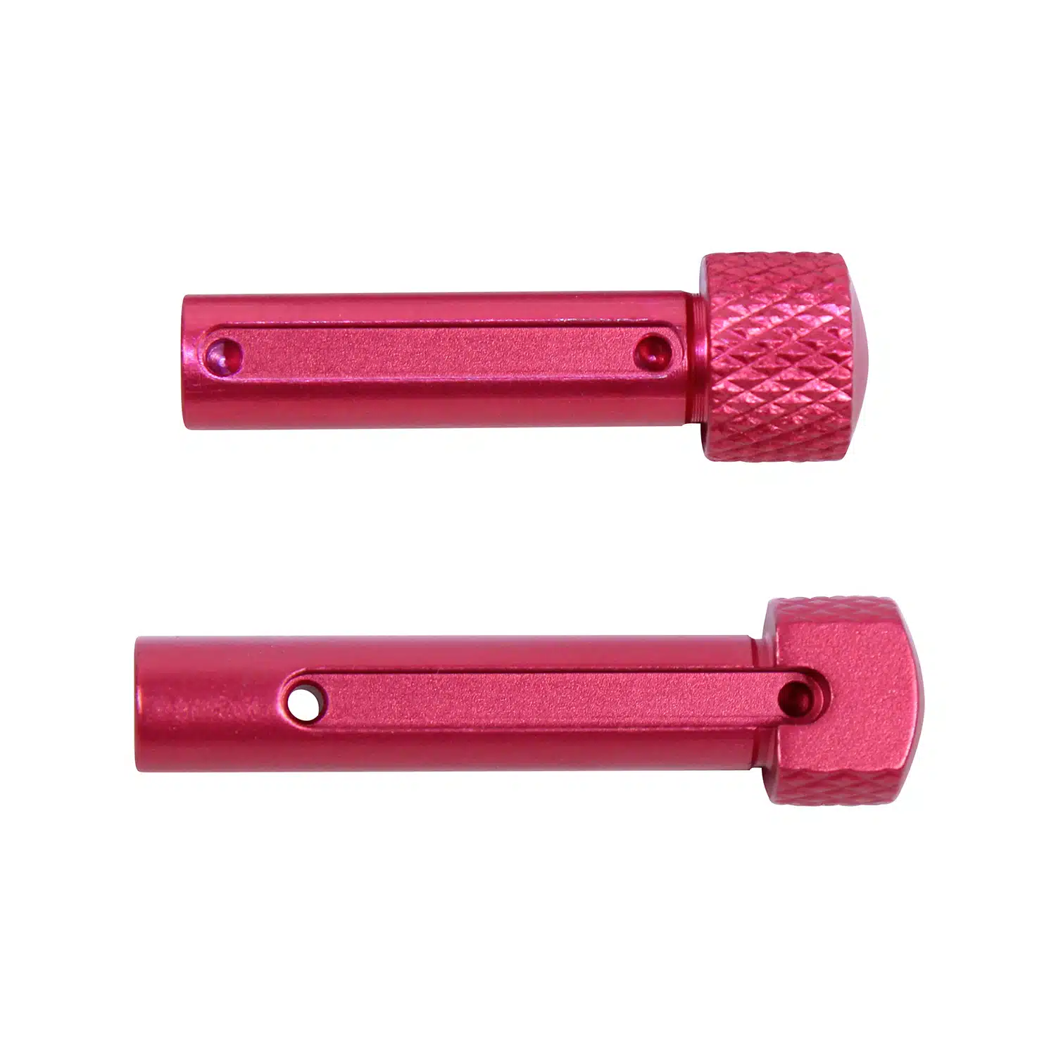 Anodized rose AR 5.56 Cal Gen 2 extended takedown pin set with knurled knobs