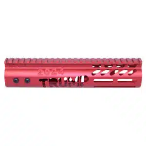 Red Trump 2024 M-LOK handguard with engraved and ventilated design.