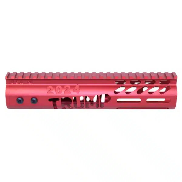 Red Trump 2024 M-LOK handguard with engraved and ventilated design.