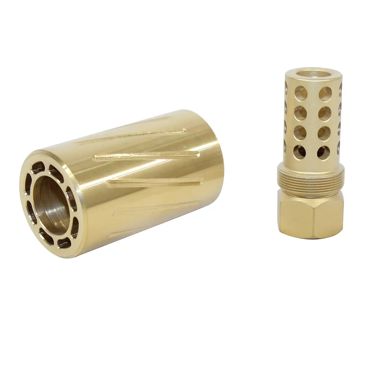 AR 300 Blackout muzzle brake and QD blast shield with tin coated finish