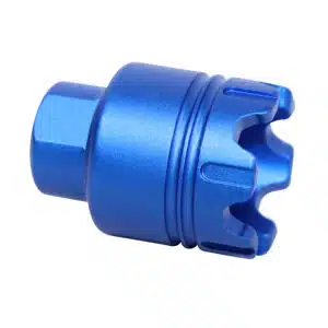 Anodized blue Mini Trident flash can with glass breaker for 9mm AR-15