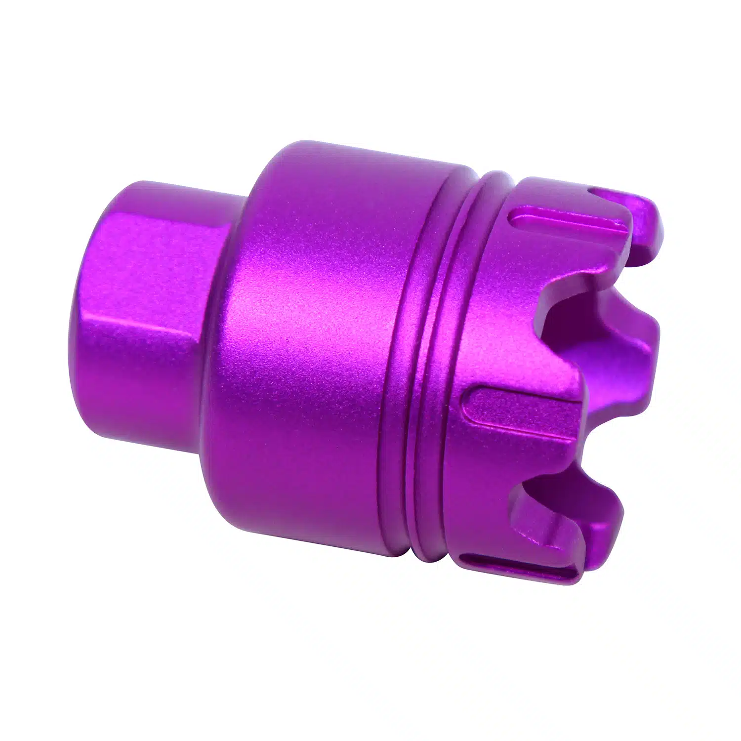 Anodized purple Mini Trident flash can with glass breaker for 9mm AR-15