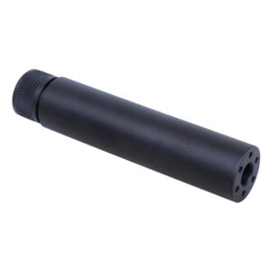 AR-15 fake suppressor with matte black finish and knurled grip.