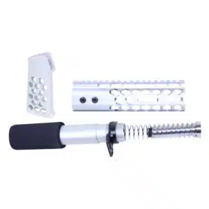 AR-15 Honeycomb Pistol Furniture Set in Anodized Clear finish, including grip, handguard, and buffer tube components.