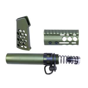 AR-15 pistol furniture set with honeycomb design in anodized green.