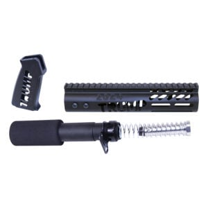 AR-15 Trump Series pistol components in anodized black with tactical upgrades.