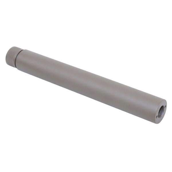 AR .308 caliber 9-inch fake suppressor in flat dark earth, streamlined cylindrical design.