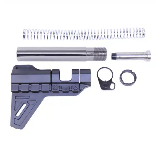 AR-15 pistol brace kit with buffer tube, stabilizing brace, and mounting hardware.