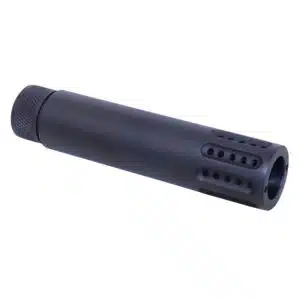 Anodized black .50 Beowulf slip over barrel shroud with multi-port muzzle brake