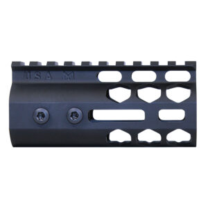 Black 4-inch Honeycomb M-LOK Handguard with Monolithic Top Rail, Anodized Finish.