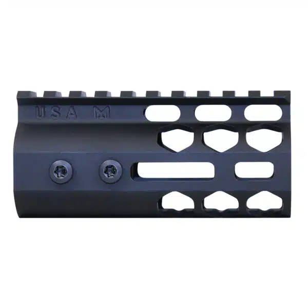 Black 4-inch Honeycomb M-LOK Handguard with Monolithic Top Rail, Anodized Finish.