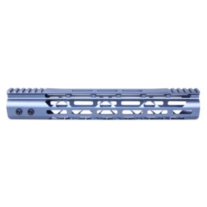 12-inch grey M-LOK free-floating handguard with Picatinny rail and lightweight design.