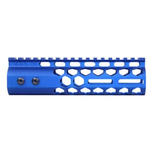 Blue 7-inch Honeycomb M-LOK Handguard with Picatinny Top Rail.