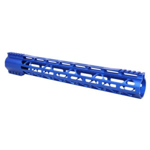 15-inch AR-308 Diamond Series M-LOK Handguard in Anodized Blue with Picatinny Rail.