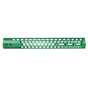Green 15 Honeycomb M-LOK handguard with monolithic top rail, anodized for durability.