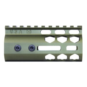 Durable 4-inch Honeycomb M-LOK Handguard in Anodized Green with Top Rail.