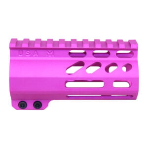 Bright pink 4-inch AIR-LOK M-LOK free-floating handguard with geometric cut-outs and rail system.