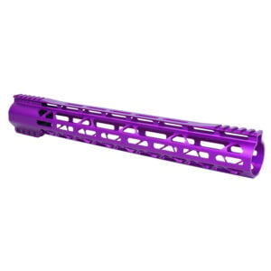 15-inch AR-308 Diamond M-LOK Handguard in Anodized Purple with Geometric Cutouts.