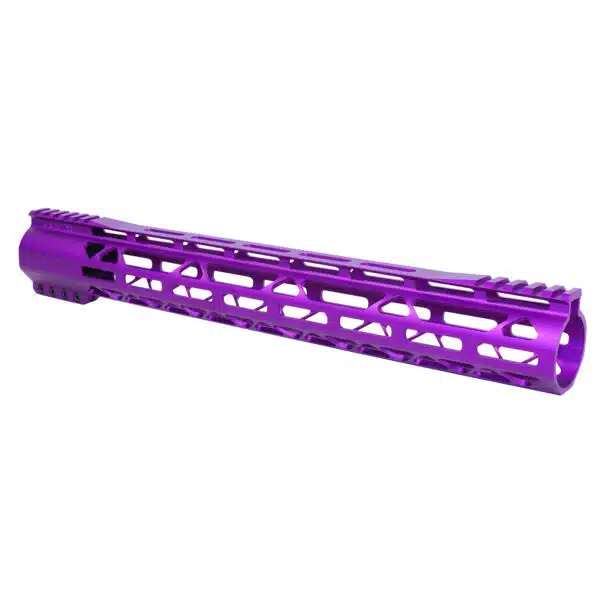 15-inch AR-308 Diamond M-LOK Handguard in Anodized Purple with Geometric Cutouts.